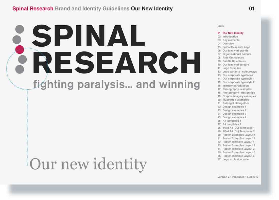 Spinal Research brand and identity guidelines designed by ideology.uk.com