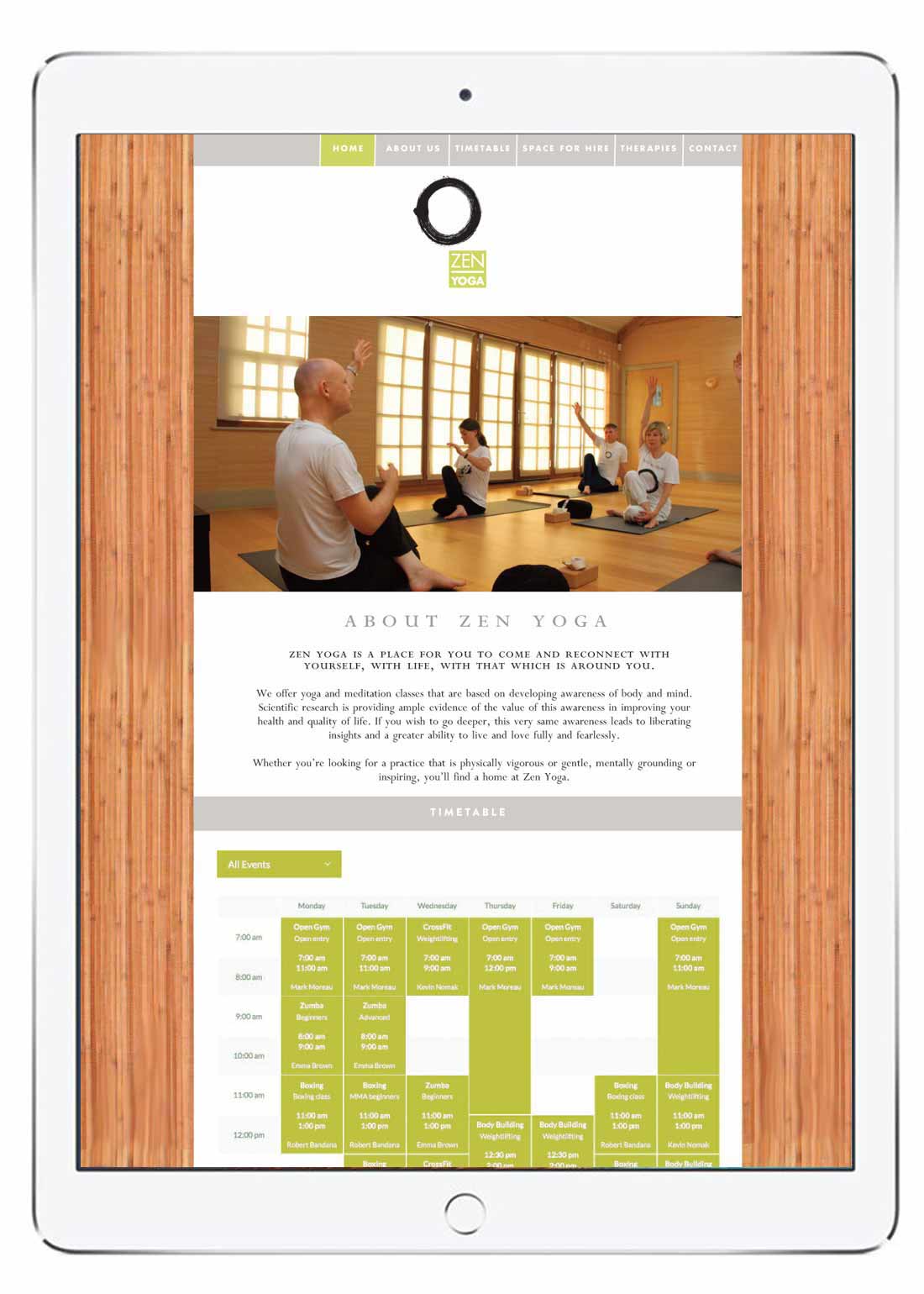 Zen Yoga wordpress website with class timetable
